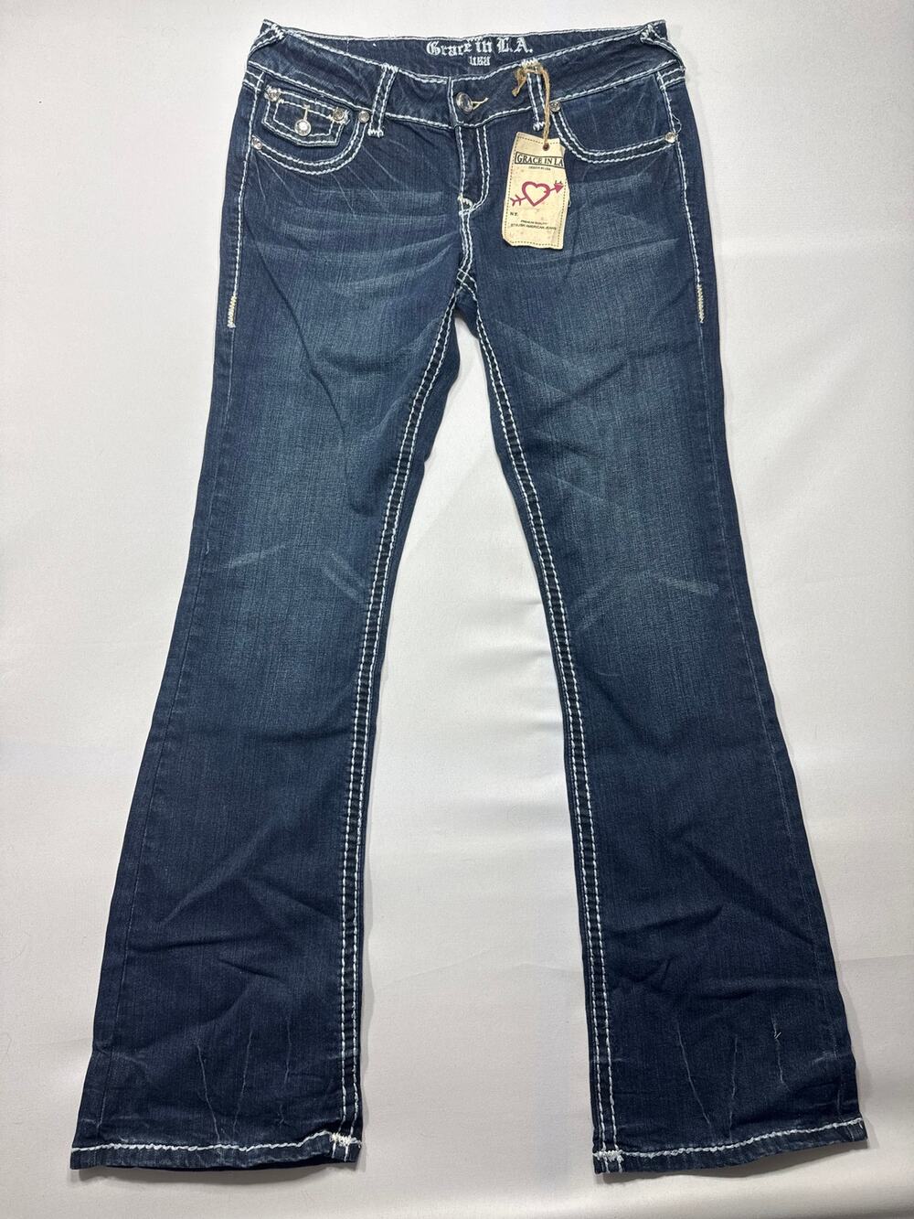NWT Grace in L.A. Women's Flap Pocket Bootcut Blue Jeans - Size 13 (32x33)
